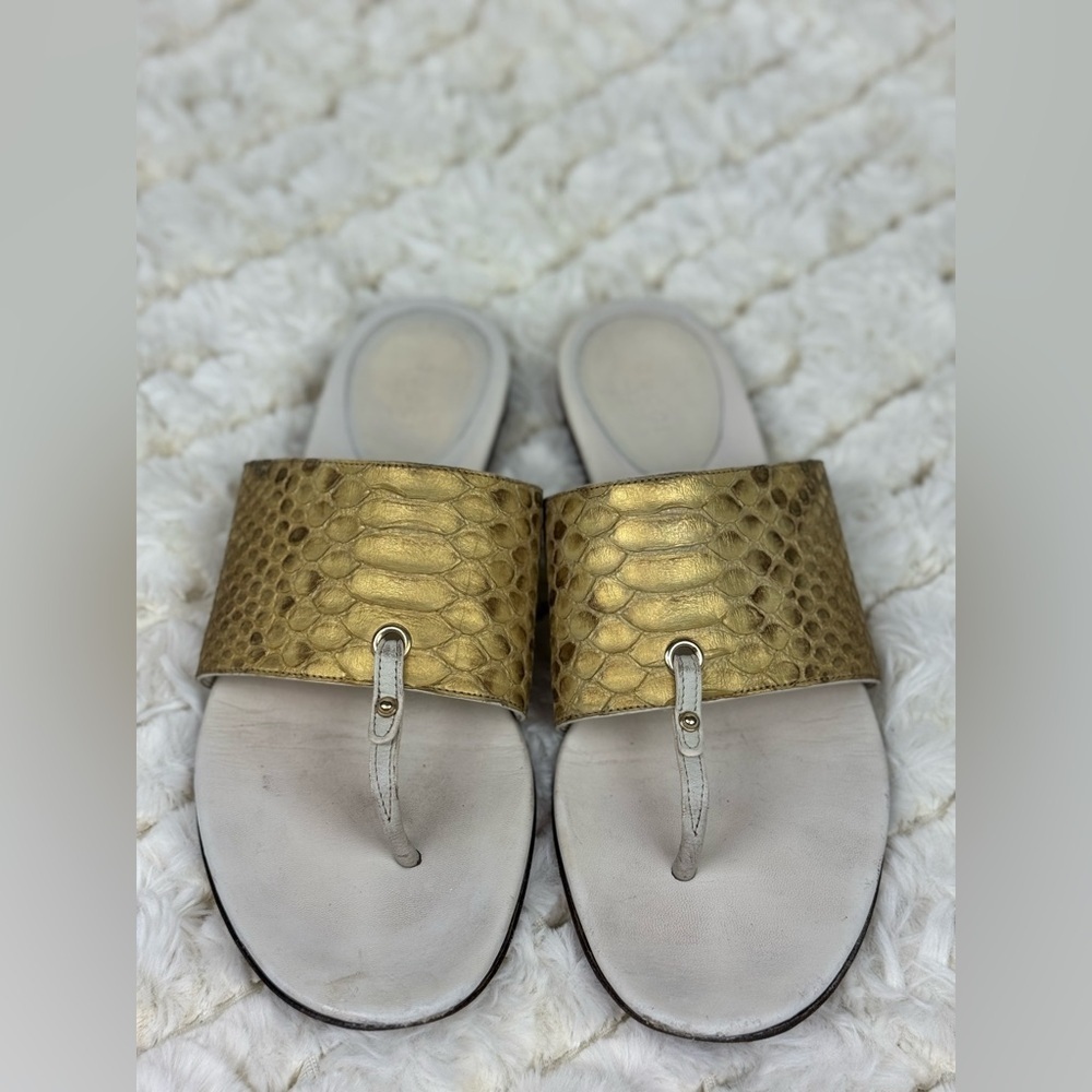 Gucci Gold Snake Skin Metallic Sandals Size 8 1/2 - Picture 1 of 10